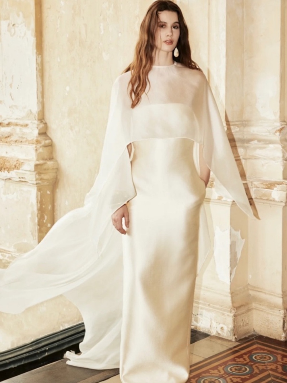 Strapless Cream Bridal Gown with Sheer Cape